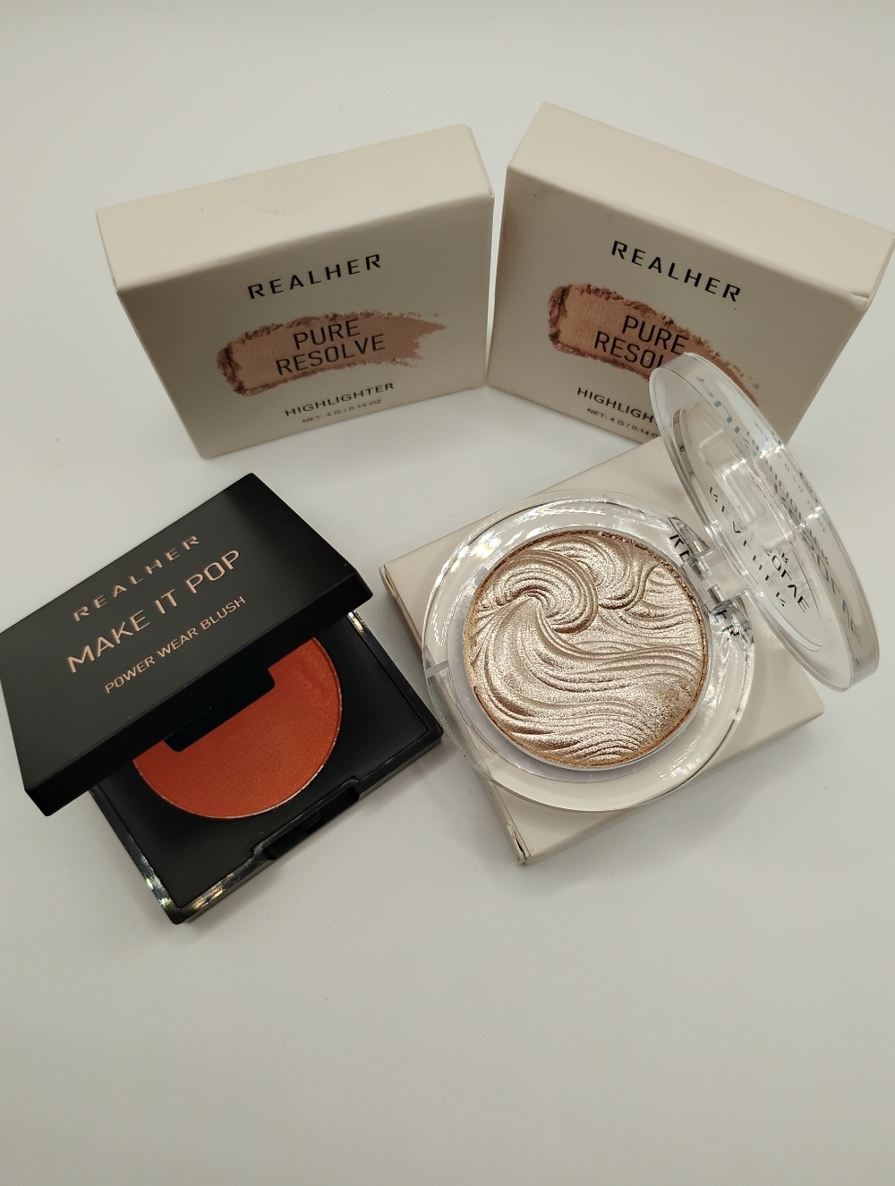 REALHER Make It Pop Power Wear Blush & 3 REALHER Highlighter Pure Resolve - Picture 2 of 5